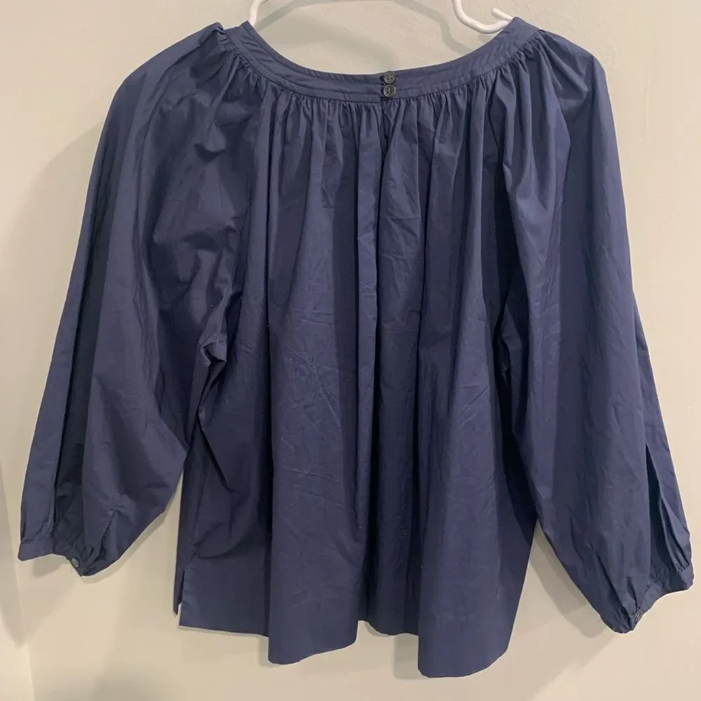 J. Crew Blue Blouse with Elegant Beading 3/4 Sleeves
